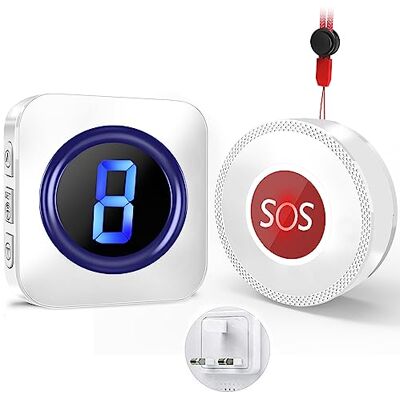 SURFOU Wireless Caregiver Pager, SOS Call Button Suresafe Personal Alarms for Elderly, 1,000ft Long Range Buzzer Call Bell, Panic Alarm Button with 55 Melodies, 5 Volume Levels, LED Flash, White SURFOU Wireless Caregiver Pager, SOS Call Button Suresafe Personal Alarms for Elderly, 1,000ft Long Range Buzzer Call Bell, Panic Alarm Button with 55 Melodies, 5 Volume Levels, LED Flash, White