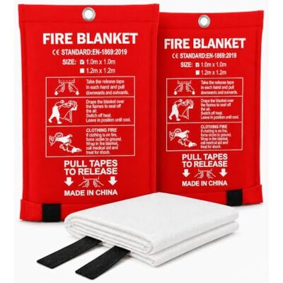 Yikuneng Fire Blanket Fiberglass Fire Blanket for Kitchen Home Large 1x1m, 2 Pack EN 1869:2019 UK standard, quick deployment, reinforced edges, fire extinguisher home for house, grill, campervan, commercial Yikuneng Fire Blanket Fiberglass Fire Blanket for Kitchen Home Large 1x1m, 2 Pack EN 1869:2019 UK standard, quick deployment, reinforced edges, fire extinguisher home for house, grill, campervan, commercial