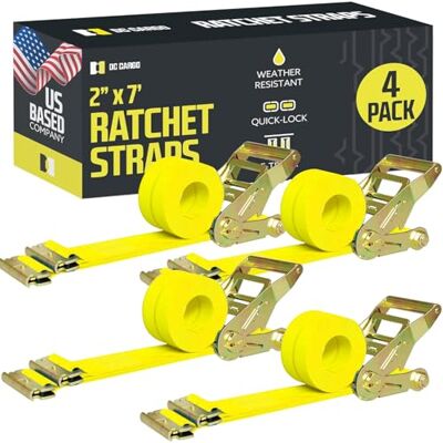 DC Cargo Mall E Track Ratchet Straps Cargo Tie-Downs, (Pack of 4) 2 x 12 Heavy Duty Yellow Tie-Down Rachet Straps, Strong Ratchet Strap, E Track Spring Fittings, Tie Down Motorcycle DC Cargo Mall E Track Ratchet Straps Cargo Tie-Downs, (Pack of 4) 2 x 12 Heavy Duty Yellow Tie-Down Rachet Straps, Strong Ratchet Strap, E Track Spring Fittings, Tie Down Motorcycle