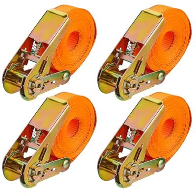 Relaxdays Ratchet Straps, Set of 4, 5 m, Load Securing for Car & Trailer, 500 kg, for Lashing, Cargo Tie Downs, Orange Relaxdays Ratchet Straps, Set of 4, 5 m, Load Securing for Car & Trailer, 500 kg, for Lashing, Cargo Tie Downs, Orange