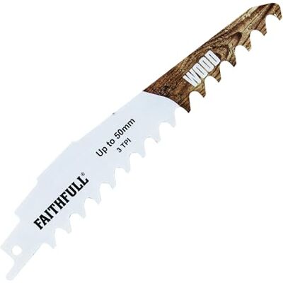 Faithfull Wood Cutting Carbide Sabre Saw Blade – 3 TPI Compact Straight-Cut Blade, Compatible with Common S-Shank Reciprocating Saws for Softwood & Hardwood – 152mm (6 in) Faithfull Wood Cutting Carbide Sabre Saw Blade – 3 TPI Compact Straight-Cut Blade, Compatible with Common S-Shank Reciprocating Saws for Softwood & Hardwood – 152mm (6 in)