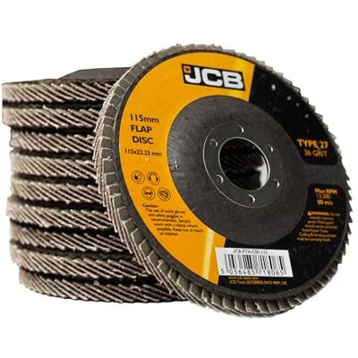 JCB 10x Metal 36 Grit Flap Discs 115mm (4 1/2'') x 22.23mm for Angle Grinders, Rust Removal, Deburr, Smooth, Blend, and Remove Imperfections from Metals JCB 10x Metal 36 Grit Flap Discs 115mm (4 1/2'') x 22.23mm for Angle Grinders, Rust Removal, Deburr, Smooth, Blend, and Remove Imperfections from Metals