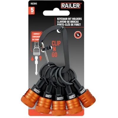 Railer Bit Holder Keychain 5pc 1/4 inch Hex Shank Bit Holders Quick Release Bit Holder For Nut Driver, Screwdriver & Drill Bits w/Key Chain Carabiner Railer Bit Holder Keychain 5pc 1/4 inch Hex Shank Bit Holders Quick Release Bit Holder For Nut Driver, Screwdriver & Drill Bits w/Key Chain Carabiner