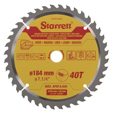 Starrett 184mm TCT Circular Saw Blade for Wood, 40-Tooth, 16/20mm Bore Starrett 184mm TCT Circular Saw Blade for Wood, 40-Tooth, 16/20mm Bore