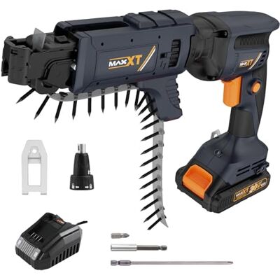 MAXXT 20V Drywall Screw Gun Brushless, Cordless Lithium-Ion Brushless Self Feeding Drywall Screwdriver Autofeed 5000RPM with Collated Drywall Attachment(Included 2.0Ah Battery and Charger) MAXXT 20V Drywall Screw Gun Brushless, Cordless Lithium-Ion Brushless Self Feeding Drywall Screwdriver Autofeed 5000RPM with Collated Drywall Attachment(Included 2.0Ah Battery and Charger)