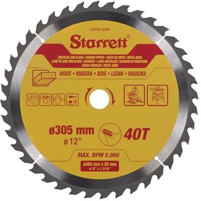 Starrett 305mm TCT Circular Saw Blade for Wood, 40-Tooth, 16/19/25/30mm Bore Starrett 305mm TCT Circular Saw Blade for Wood, 40-Tooth, 16/19/25/30mm Bore