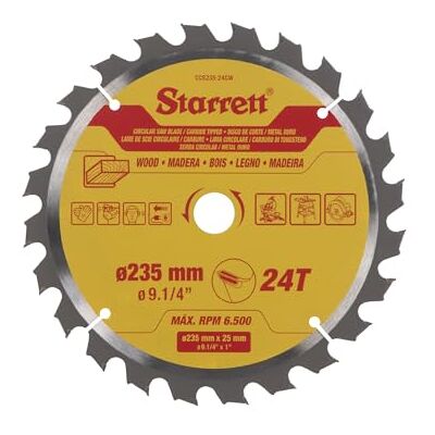 Starrett 235mm TCT Circular Saw Blade for Wood, 24-Tooth, 16/19/25mm Bore Starrett 235mm TCT Circular Saw Blade for Wood, 24-Tooth, 16/19/25mm Bore