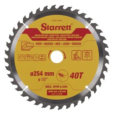 Starrett 254mm TCT Circular Saw Blade for Wood, 40-Tooth, 16/19/25/30mm Bore Starrett 254mm TCT Circular Saw Blade for Wood, 40-Tooth, 16/19/25/30mm Bore