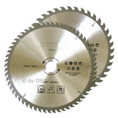 Toolzone PA026 TCT Circular Saw Blades 2Pc 250mm 40 and 60 Teeth, 12 V, Silver Toolzone PA026 TCT Circular Saw Blades 2Pc 250mm 40 and 60 Teeth, 12 V, Silver