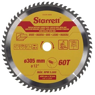 Starrett 305mm TCT Circular Saw Blade for Wood, 60-Tooth, 16/19/25/30mm Bore Starrett 305mm TCT Circular Saw Blade for Wood, 60-Tooth, 16/19/25/30mm Bore