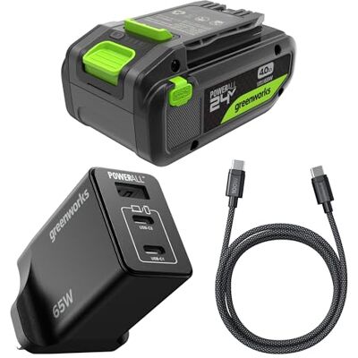 Greenworks 24V 4Ah High Power USB-C Battery & 65W USB-C Charger & 100W cable, Li-Ion Battery Suitable for all 200+ 24V devices, 2-year warranty K2S4BEA Greenworks 24V 4Ah High Power USB-C Battery & 65W USB-C Charger & 100W cable, Li-Ion Battery Suitable for all 200+ 24V devices, 2-year warranty K2S4BEA
