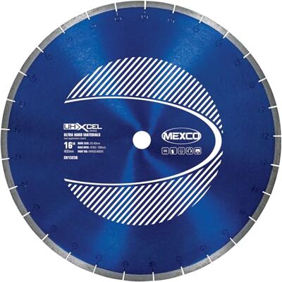 Mexco UHX Ultra Hard Materials Diamond Blade, High-Performance, Precision Cutting Disc for Granite, Porcelain, Marble 400mm, 10mm Segment Height, 25.4mm Bore Mexco UHX Ultra Hard Materials Diamond Blade, High-Performance, Precision Cutting Disc for Granite, Porcelain, Marble 400mm, 10mm Segment Height, 25.4mm Bore