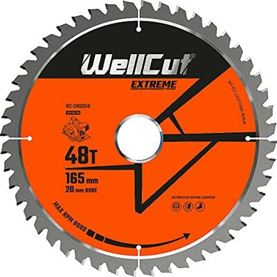 WELLCUT TCT Saw Blade, Circular Saw Blade 165mm x 48T x 20mm Bore for DSS610, DSS611, DCS391, HD18CS, Wood, Wood with Nails, Plastic, Laminate WELLCUT TCT Saw Blade, Circular Saw Blade 165mm x 48T x 20mm Bore for DSS610, DSS611, DCS391, HD18CS, Wood, Wood with Nails, Plastic, Laminate