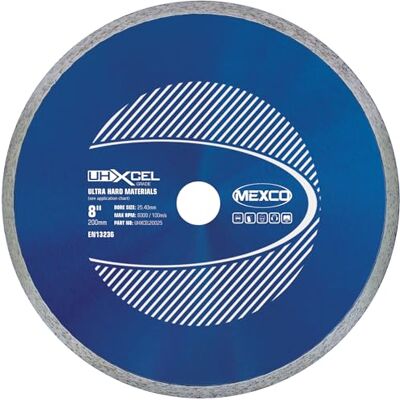 Mexco UHX Ultra Hard Materials Diamond Blade, High-Performance, Precision Cutting Disc for Granite, Porcelain, Marble 200mm, 10mm Segment Height, 25.4mm Bore Mexco UHX Ultra Hard Materials Diamond Blade, High-Performance, Precision Cutting Disc for Granite, Porcelain, Marble 200mm, 10mm Segment Height, 25.4mm Bore