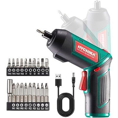 HYCHIKA BETTER TOOLS FOR BETTER LIFE HYCHIKA Cordless Screwdriver, Cordless Screwdriver 6 N·m Torque and 2000 mAh Battery 3.6 V with 20 Accessories, LED Light, Magnetic Chuck for Screws HYCHIKA BETTER TOOLS FOR BETTER LIFE HYCHIKA Cordless Screwdriver, Cordless Screwdriver 6 N·m Torque and 2000 mAh Battery 3.6 V with 20 Accessories, LED Light, Magnetic Chuck for Screws