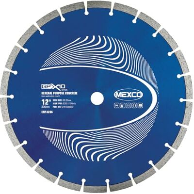 Mexco GPX10 General Purpose Concrete Diamond Blade, Cutting Disc for Non-Abrasive Building Materials 300mm, 10mm Segment Height, 22.23mm Bore Mexco GPX10 General Purpose Concrete Diamond Blade, Cutting Disc for Non-Abrasive Building Materials 300mm, 10mm Segment Height, 22.23mm Bore
