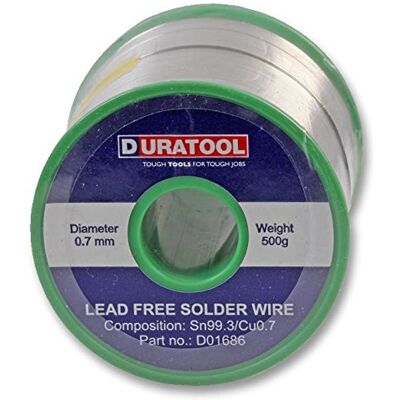 Duratool D01686 Lead‑Free Solder Wire – 0.7mm, 500g Spool, Sn99.3/Cu0.7 Alloy Duratool D01686 Lead‑Free Solder Wire – 0.7mm, 500g Spool, Sn99.3/Cu0.7 Alloy