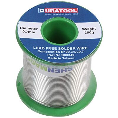 Duratool D03342 Lead‑Free Solder Wire – 0.7mm, 250g Spool, Sn99.3/Cu0.7 Alloy Duratool D03342 Lead‑Free Solder Wire – 0.7mm, 250g Spool, Sn99.3/Cu0.7 Alloy