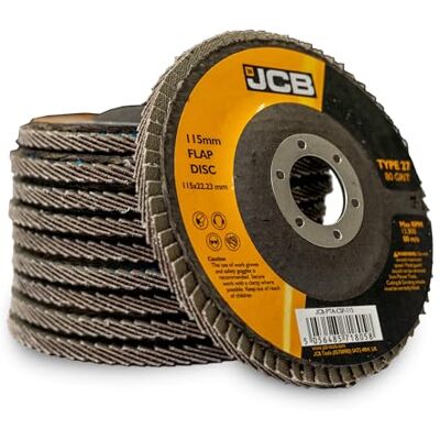 JCB 10x Metal 80 Grit Flap Discs 115mm (4 1/2'') x 22.23mm for Angle Grinders, Rust Removal, Deburr, Smooth, Blend, and Remove Imperfections from Metals JCB 10x Metal 80 Grit Flap Discs 115mm (4 1/2'') x 22.23mm for Angle Grinders, Rust Removal, Deburr, Smooth, Blend, and Remove Imperfections from Metals