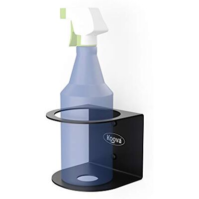 Koova Spray Bottle Holder for One Full Size Home and Garden Spray Bottle, Wall Mounted Steel Rack Storage Organizer for Garage and Workspace, Black Koova Spray Bottle Holder for One Full Size Home and Garden Spray Bottle, Wall Mounted Steel Rack Storage Organizer for Garage and Workspace, Black