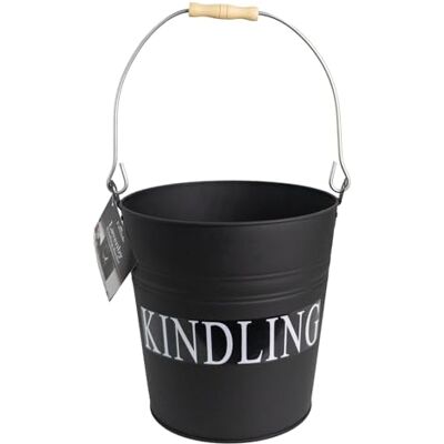 JVL Lavenby Kindling Steel Bucket with Wooden Handle, Black JVL Lavenby Kindling Steel Bucket with Wooden Handle, Black
