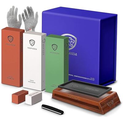 YeopAsda Extra Large Knife Sharpening Stone Kit Thicker 3 Side Grit 400/1000/6000 Wet Stone Whetstone Knife Sharpener Stone Set with Non-Slip Wood Base, Angle Guide, Cut Resistant Gloves YeopAsda Extra Large Knife Sharpening Stone Kit Thicker 3 Side Grit 400/1000/6000 Wet Stone Whetstone Knife Sharpener Stone Set with Non-Slip Wood Base, Angle Guide, Cut Resistant Gloves