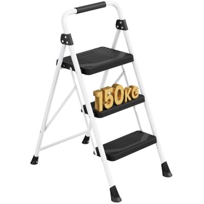 SONGMICS 3 Step Ladder, Folding Step Ladder, 150 kg Capacity, Anti-Slip Foldable Step Stool Steel Stepladder for Home/DIY/Gardening, 99 x 40.5 x 6.5 cm, White, Brody Collection GSL303WZ01 SONGMICS 3 Step Ladder, Folding Step Ladder, 150 kg Capacity, Anti-Slip Foldable Step Stool Steel Stepladder for Home/DIY/Gardening, 99 x 40.5 x 6.5 cm, White, Brody Collection GSL303WZ01