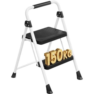 SONGMICS 2 Step Ladder, Folding Step Ladder, 150 kg Capacity, Anti-Slip Foldable Step Stool, Steel Stepladder for Home/DIY/Gardening, 76.4 x 40.5 x 6.5 cm, White, Brody Collection GSL302WZ01 SONGMICS 2 Step Ladder, Folding Step Ladder, 150 kg Capacity, Anti-Slip Foldable Step Stool, Steel Stepladder for Home/DIY/Gardening, 76.4 x 40.5 x 6.5 cm, White, Brody Collection GSL302WZ01