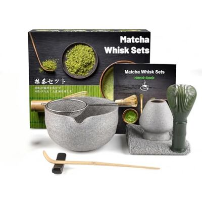 Admygo 7 Piece Matcha Set, Green Resin Matcha Whisk, Matcha Tea Set with Matcha Spoon, Whisk Holder, Matcha Broom, Shovel, Strainer, Matcha Accessories Japanese Tea Ceremony, Grey-White Admygo 7 Piece Matcha Set, Green Resin Matcha Whisk, Matcha Tea Set with Matcha Spoon, Whisk Holder, Matcha Broom, Shovel, Strainer, Matcha Accessories Japanese Tea Ceremony, Grey-White