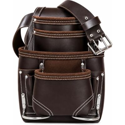 VIRTIONZ Leather Tool Pouch Bag with 2'' Work Belt Included for Handyman, Construction, Carpenter, Farmers with10 Pockets 2 Hammer Holders VIRTIONZ Leather Tool Pouch Bag with 2'' Work Belt Included for Handyman, Construction, Carpenter, Farmers with10 Pockets 2 Hammer Holders