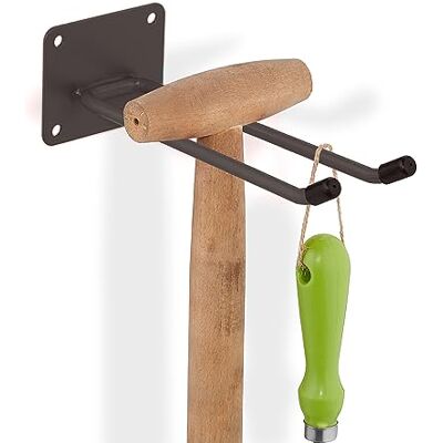 Relaxdays Appliance Holder, Garden Tools, Garage, Wall Mounted, Double, Long Hooks, Basement, 24 cm Length, Steel, Brown, 7.5 x 9 x 24 cm Relaxdays Appliance Holder, Garden Tools, Garage, Wall Mounted, Double, Long Hooks, Basement, 24 cm Length, Steel, Brown, 7.5 x 9 x 24 cm