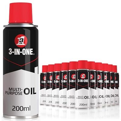 3-IN-ONE Multi-Purpose Oil Spray, Lubricates & Cleans 200ml (Pack of 12) Used to Loosen & Prevent Rust on Metal Surfaces, Long Lasting Formula, Protects Tools, Gears, Hinges & Locks in Home & Garage 3-IN-ONE Multi-Purpose Oil Spray, Lubricates & Cleans 200ml (Pack of 12) Used to Loosen & Prevent Rust on Metal Surfaces, Long Lasting Formula, Protects Tools, Gears, Hinges & Locks in Home & Garage
