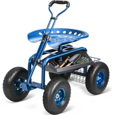 VEVOR Garden Cart Rolling Workseat with Wheels, Gardening Stool for Planting, 360 Degree Swivel Seat, Wagon Scooter with Steering Handle & Utility Tool Tray, Use for Patio, Yard, and Outdoors VEVOR Garden Cart Rolling Workseat with Wheels, Gardening Stool for Planting, 360 Degree Swivel Seat, Wagon Scooter with Steering Handle & Utility Tool Tray, Use for Patio, Yard, and Outdoors