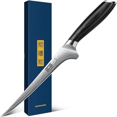 HOSHANHO Fillet Knife 7 Inch, Japanese Sharp Boning Knife, Flexible Blade Japanese High Carbon Powder Steel Fish Knives for Meat Poultry Chicken Cutting, Filet Knife with Ergonomic Pakkawood Handle HOSHANHO Fillet Knife 7 Inch, Japanese Sharp Boning Knife, Flexible Blade Japanese High Carbon Powder Steel Fish Knives for Meat Poultry Chicken Cutting, Filet Knife with Ergonomic Pakkawood Handle