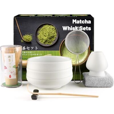 Admygo 7 Piece Matcha Set, Macha Tea Set with Matcha Spoon, Whisk Holder, Matcha Whisk, Shovel, Strainer, Japanese Tea Accessories Traditional Bamboo Whisk Tea Ceremony Best Gift, Matte White Admygo 7 Piece Matcha Set, Macha Tea Set with Matcha Spoon, Whisk Holder, Matcha Whisk, Shovel, Strainer, Japanese Tea Accessories Traditional Bamboo Whisk Tea Ceremony Best Gift, Matte White