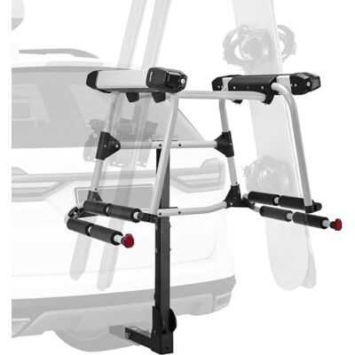 VEVOR Hitch Mounted Ski & Snowboard Rack, Fits 2-Inch Receiver, Carries up to 6 Pairs of Skis or 4 Snowboards, Hitch-Mounted Rack for Car with Key Lock, Security Strap, Tilt Access, Rubber Padding VEVOR Hitch Mounted Ski & Snowboard Rack, Fits 2-Inch Receiver, Carries up to 6 Pairs of Skis or 4 Snowboards, Hitch-Mounted Rack for Car with Key Lock, Security Strap, Tilt Access, Rubber Padding