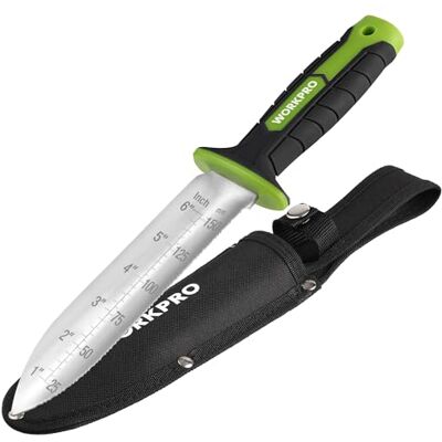WORKPRO 31 cm Garden Trowel with Double-Edged Blade, Garden Hand Tool with Depth Markings, Hanging Hole, Multi-Purpose Trowel with Oxford Sheath for Weeding, Planting, Digging WORKPRO 31 cm Garden Trowel with Double-Edged Blade, Garden Hand Tool with Depth Markings, Hanging Hole, Multi-Purpose Trowel with Oxford Sheath for Weeding, Planting, Digging