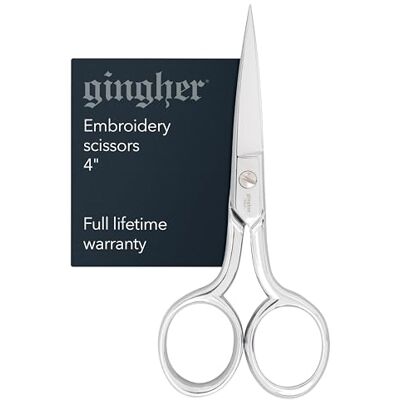 Gingher Fiskars Inc, chrome, Silver, 4 Inch Precise Cutting Craft Scissors, Hand-Finished Forged Steel Blades & Loop Handles for Right & Left-Handed Use, Leather Sheath Gingher Fiskars Inc, chrome, Silver, 4 Inch Precise Cutting Craft Scissors, Hand-Finished Forged Steel Blades & Loop Handles for Right & Left-Handed Use, Leather Sheath