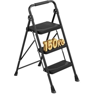 SONGMICS 3 Step Ladder, Folding Step Ladder, 150 kg Capacity, Anti-Slip Foldable Step Stool Steel Stepladder for Home/DIY/Gardening, 99 x 40.5 x 6.5 cm, Black, Brody Collection GSL303BZ01 SONGMICS 3 Step Ladder, Folding Step Ladder, 150 kg Capacity, Anti-Slip Foldable Step Stool Steel Stepladder for Home/DIY/Gardening, 99 x 40.5 x 6.5 cm, Black, Brody Collection GSL303BZ01