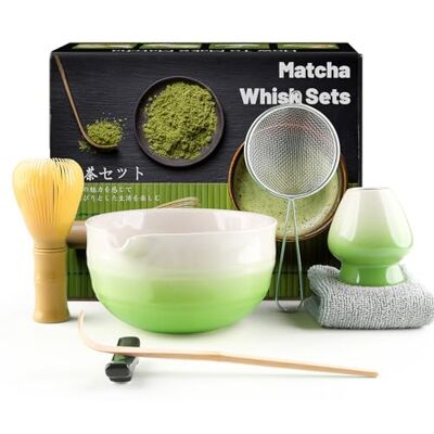 Admygo 7 Piece Matcha Set, Yellow Resin Matcha Whisk, Macha Tea Set with Matcha Spoon, Whisk Holder, Matcha Brush, Shovel, Strainer, Matcha Accessories Japanese Tea Ceremony Gradient Green Admygo 7 Piece Matcha Set, Yellow Resin Matcha Whisk, Macha Tea Set with Matcha Spoon, Whisk Holder, Matcha Brush, Shovel, Strainer, Matcha Accessories Japanese Tea Ceremony Gradient Green