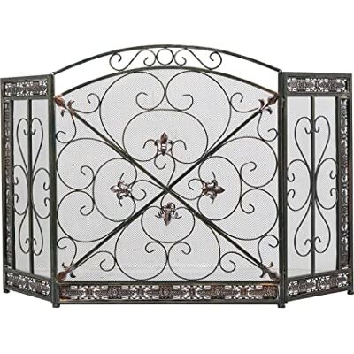 Deco 79 Metal Foldable Mesh Netting 3 Panel Fireplace Screen with Fleur De Lis and Scrollwork Designs, 52 Inch x 1 Inch x 31 Inch, Black Deco 79 Metal Foldable Mesh Netting 3 Panel Fireplace Screen with Fleur De Lis and Scrollwork Designs, 52 Inch x 1 Inch x 31 Inch, Black
