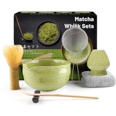 Admygo 7 Piece Matcha Set, Yellow Resin Matcha Whisk, Macha Tea Set with Matcha Spoon, Whisk Holder, Matcha Brush, Shovel, Strainer, Matcha Accessories Japanese Tea Ceremony Matte Matcha Green Admygo 7 Piece Matcha Set, Yellow Resin Matcha Whisk, Macha Tea Set with Matcha Spoon, Whisk Holder, Matcha Brush, Shovel, Strainer, Matcha Accessories Japanese Tea Ceremony Matte Matcha Green