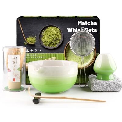 Admygo 7 Piece Matcha Set, Macha Tea Set with Matcha Spoon, Whisk Holder, Matcha Whisk, Shovel, Strainer, Japanese Tea Accessories Traditional Bamboo Whisk Tea Ceremony Best Gift, Gradient Green Admygo 7 Piece Matcha Set, Macha Tea Set with Matcha Spoon, Whisk Holder, Matcha Whisk, Shovel, Strainer, Japanese Tea Accessories Traditional Bamboo Whisk Tea Ceremony Best Gift, Gradient Green