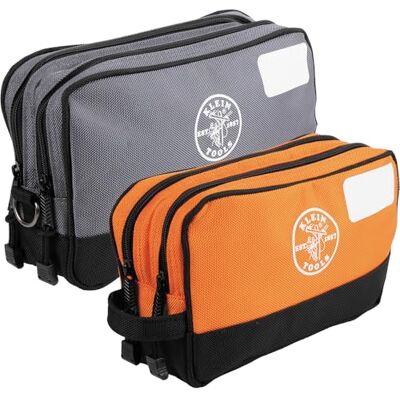KLEIN TOOLS 55579 10x6 and 12x7 Inch Zipper Tool Pouch, Double Compartment, Heavy Duty Tool Pouch, Multi-Function Organizer for Tools and Crafts, Pack of 2, Grey/Orange, Classic KLEIN TOOLS 55579 10x6 and 12x7 Inch Zipper Tool Pouch, Double Compartment, Heavy Duty Tool Pouch, Multi-Function Organizer for Tools and Crafts, Pack of 2, Grey/Orange, Classic