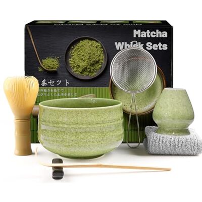Admygo 7 Piece Matcha Set, Yellow Resin Matcha Whisk, Macha Tea Set with Matcha Spoon, Whisk Holder, Matcha Brush, Shovel, Strainer, Matcha Accessories Japanese Tea Ceremony Ribbed Matcha Green Admygo 7 Piece Matcha Set, Yellow Resin Matcha Whisk, Macha Tea Set with Matcha Spoon, Whisk Holder, Matcha Brush, Shovel, Strainer, Matcha Accessories Japanese Tea Ceremony Ribbed Matcha Green