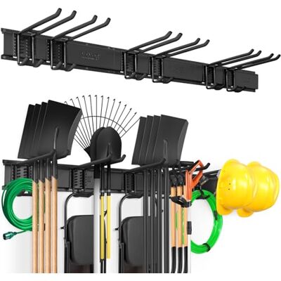 VEVOR Garage Tool Organizer, 600 lbs Max Load Capacity, Wall Mount Yard Garden Storage Rack Organization Heavy Duty with 6 Adjustable Hooks and 8 Rails, for Garden Tools, Shovels, Trimmers, and Hoses VEVOR Garage Tool Organizer, 600 lbs Max Load Capacity, Wall Mount Yard Garden Storage Rack Organization Heavy Duty with 6 Adjustable Hooks and 8 Rails, for Garden Tools, Shovels, Trimmers, and Hoses