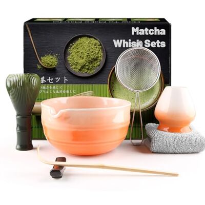 Admygo 7 Piece Matcha Set, Green Resin Matcha Whisk, Macha Tea Set with Matcha Spoon, Whisk Holder, Matcha Brush, Shovel, Strainer, Matcha Accessories Japanese Tea Ceremony, Petal Pink Admygo 7 Piece Matcha Set, Green Resin Matcha Whisk, Macha Tea Set with Matcha Spoon, Whisk Holder, Matcha Brush, Shovel, Strainer, Matcha Accessories Japanese Tea Ceremony, Petal Pink