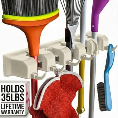 Berry Ave Broom Holder Wall Mount and Garden Tool Organizer, Closet Storage, Kitchen Rack, Home Organization and Garage Organizer for Rake or Mop Handles Up to 1.25-Inches, Hanger Plus 6 Hooks (BEIGE, 1 PACK) Berry Ave Broom Holder Wall Mount and Garden Tool Organizer, Closet Storage, Kitchen Rack, Home Organization and Garage Organizer for Rake or Mop Handles Up to 1.25-Inches, Hanger Plus 6 Hooks (BEIGE, 1 PACK)