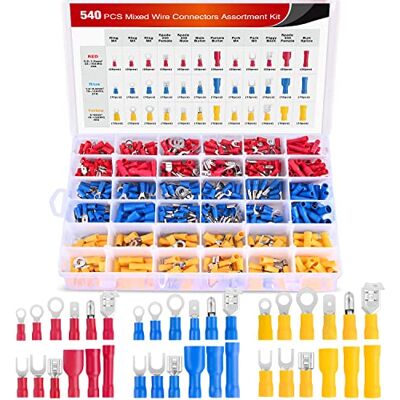 Nilight 540PCS Quick Disconnect Electrical Insulated Butt Bullet Spade Fork Ring Solderless Crimp Terminals 22-16, 16-14, 12-10 Gauge Electrical Wire Connectors Kit Nilight 540PCS Quick Disconnect Electrical Insulated Butt Bullet Spade Fork Ring Solderless Crimp Terminals 22-16, 16-14, 12-10 Gauge Electrical Wire Connectors Kit