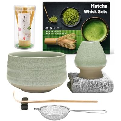 Muexoee 7 Piece Matcha Set, Macha Tea Set with Matcha Spoon, Whisk Holder, Bamboo Matcha Whisk, Shovel, Strainer, Matcha Accessories Traditional Japanese Tea Ceremony Best Gift for Lovers, Mesh Green Muexoee 7 Piece Matcha Set, Macha Tea Set with Matcha Spoon, Whisk Holder, Bamboo Matcha Whisk, Shovel, Strainer, Matcha Accessories Traditional Japanese Tea Ceremony Best Gift for Lovers, Mesh Green